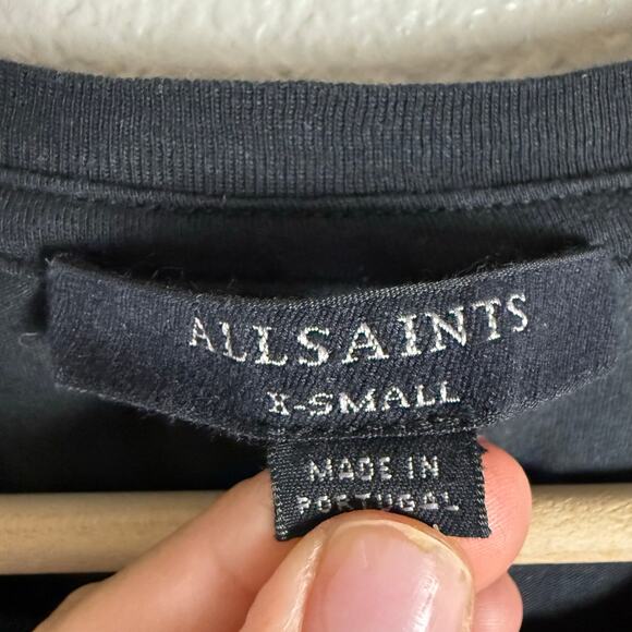 AllSaints Arie Black Ruched Oversized Drawstring Crewneck Tee Size XS - Picture 9 of 9